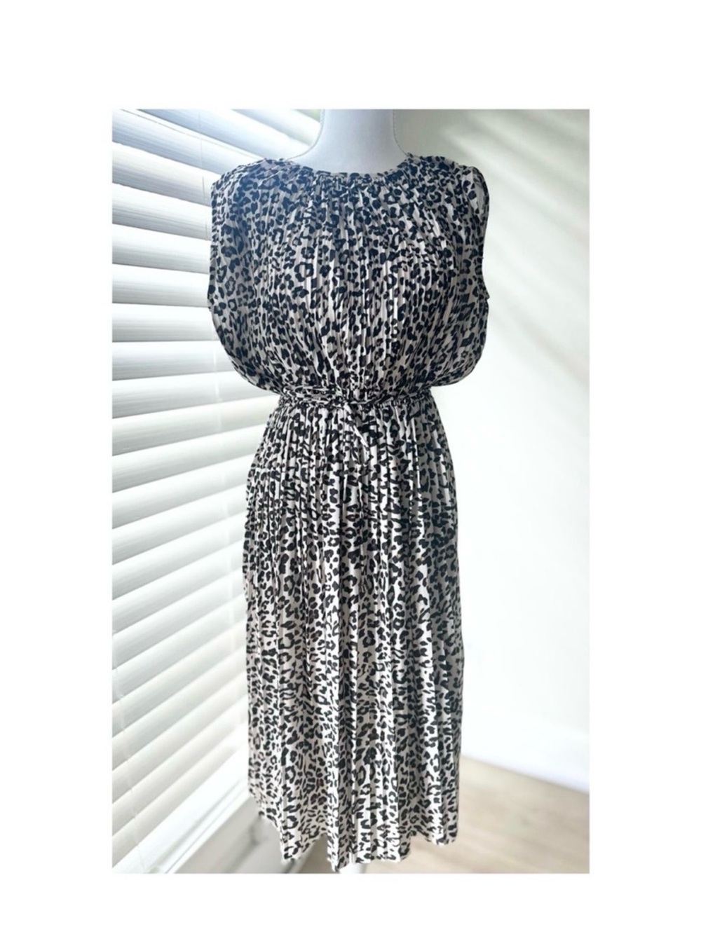 H&M Leopard-Print Sleeveless Midi Dress in Black & Cream